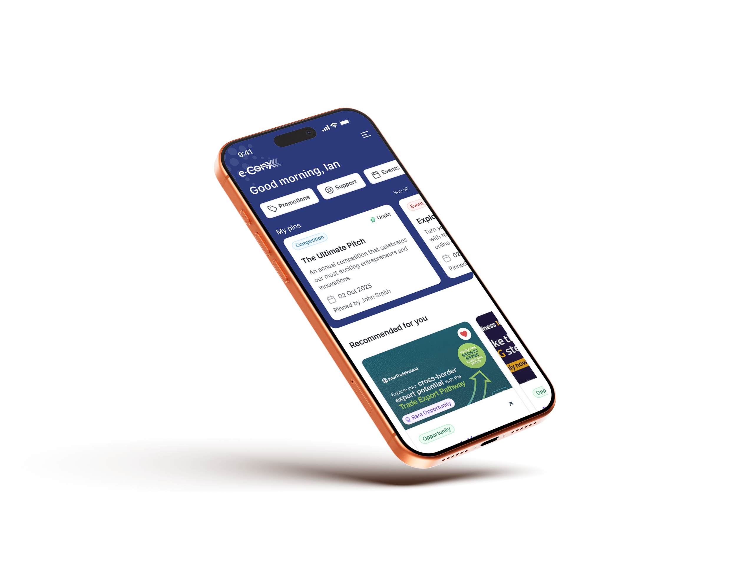 Image of the eConX platform on an iPhone 17